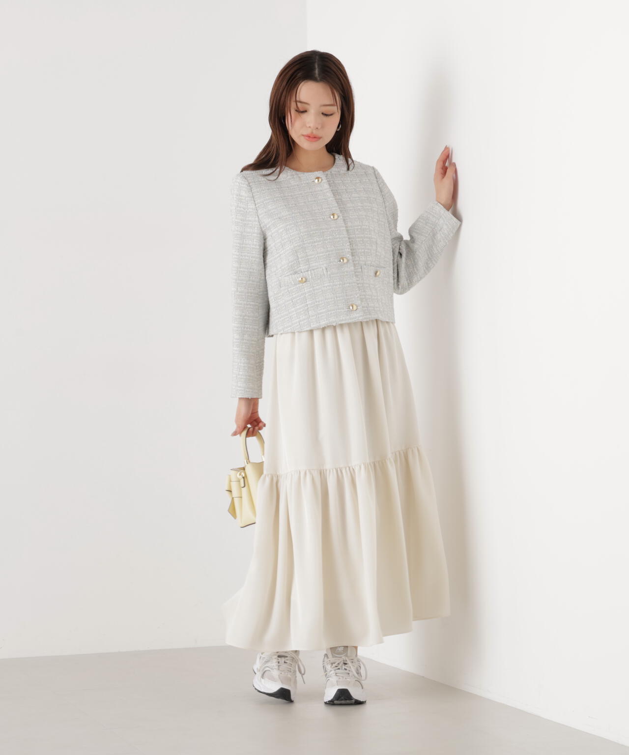 ニュアンスサテンティアードスカート