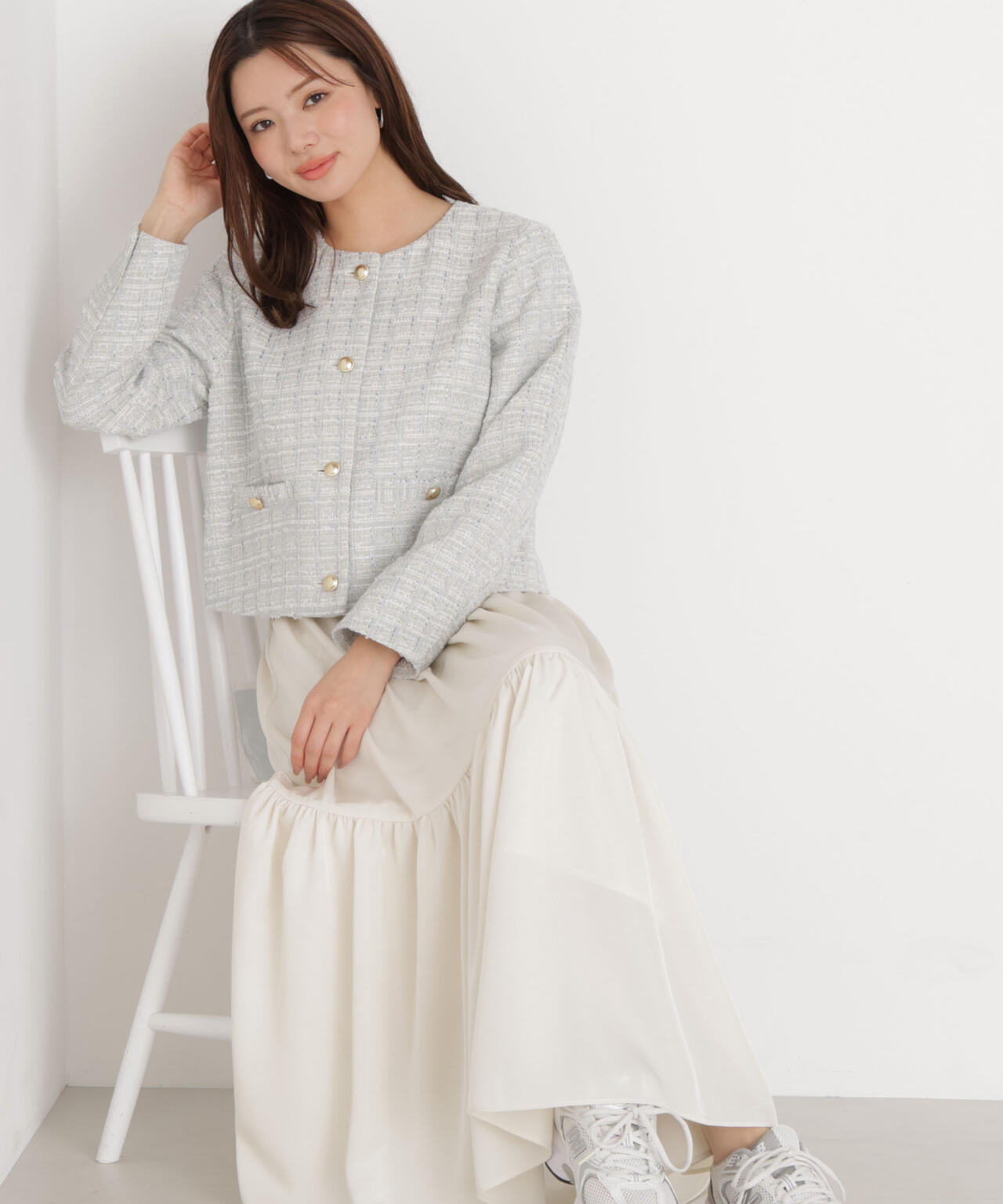 ニュアンスサテンティアードスカート