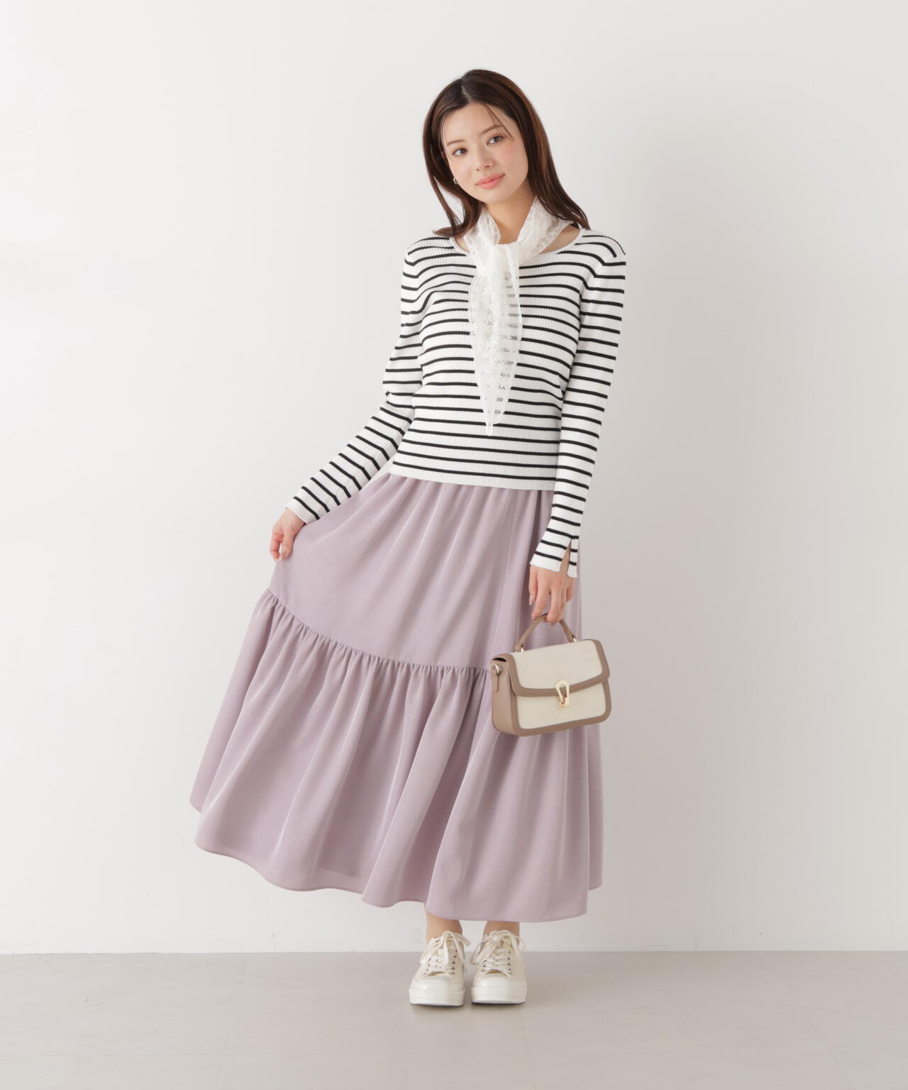 ニュアンスサテンティアードスカート