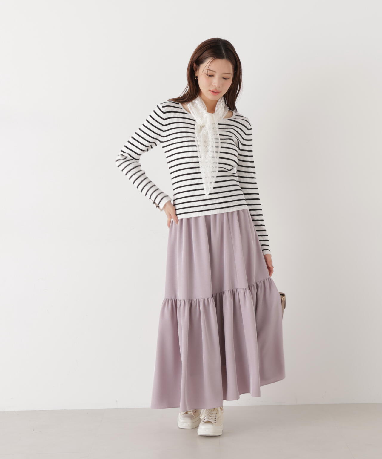 ニュアンスサテンティアードスカート