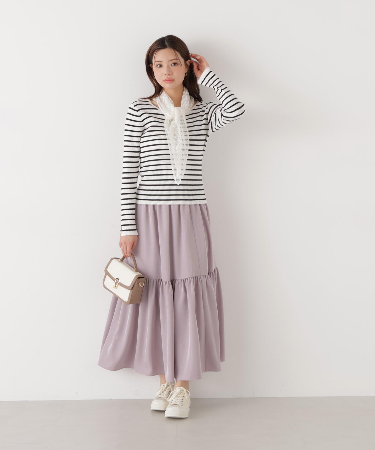 ニュアンスサテンティアードスカート