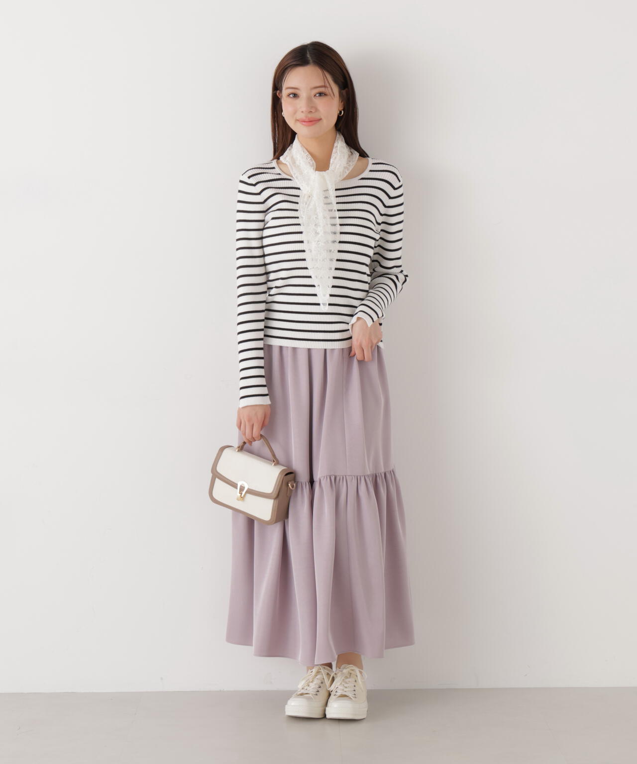 ニュアンスサテンティアードスカート