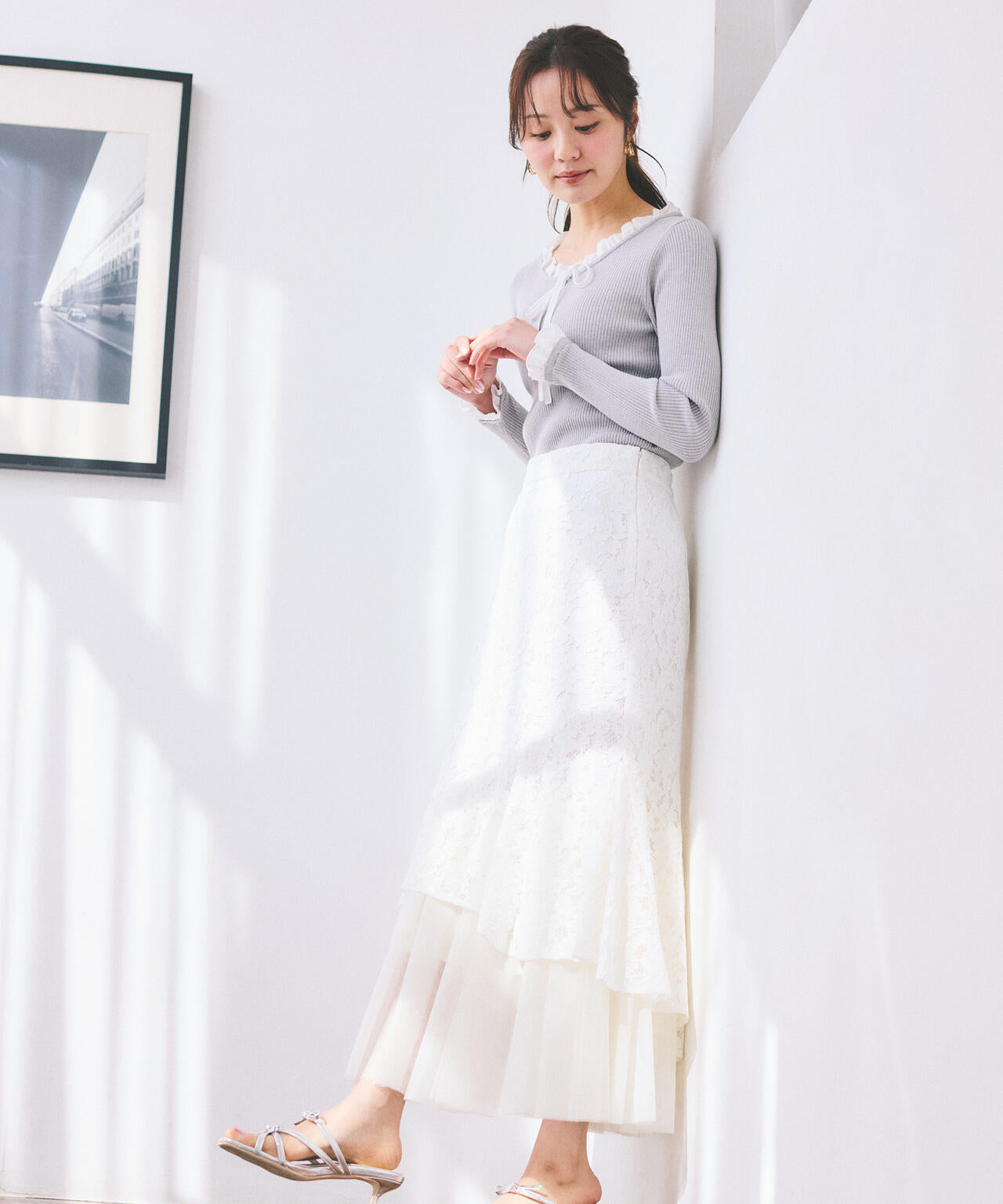 チュールドッキングレーススカート