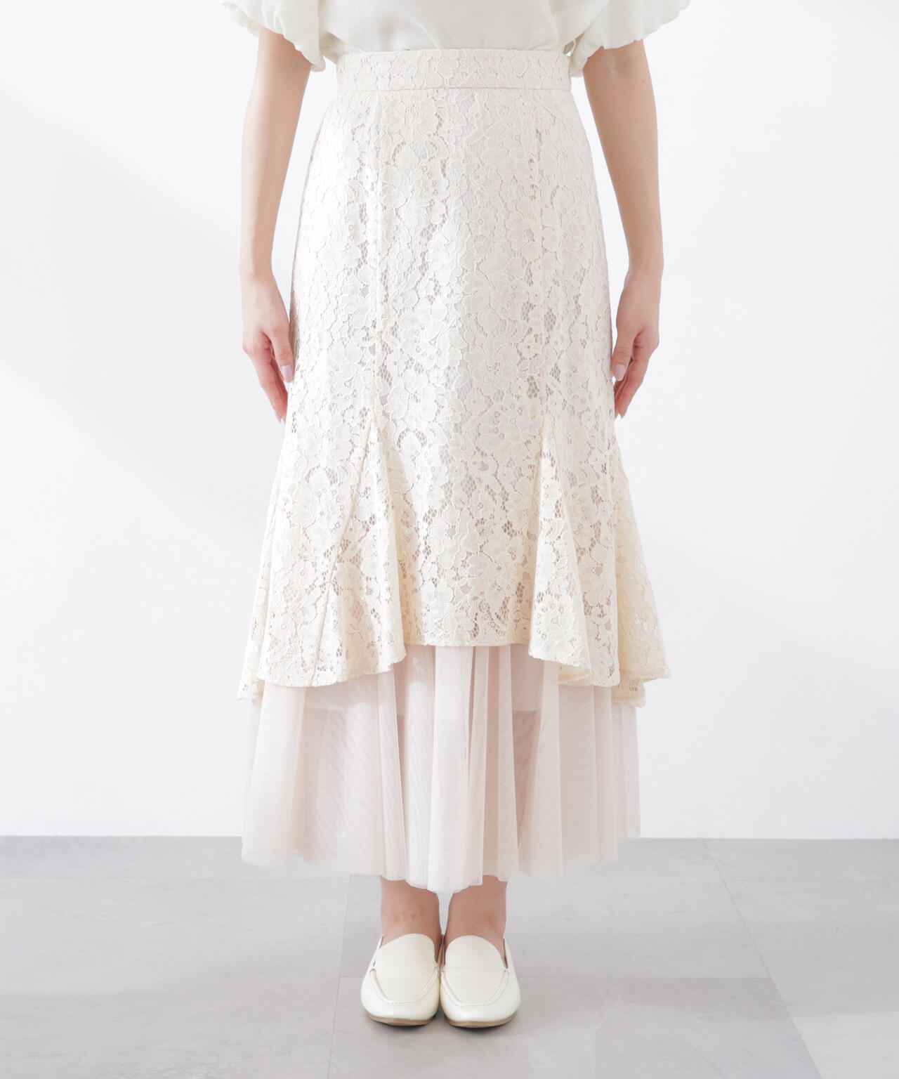 チュールドッキングレーススカート