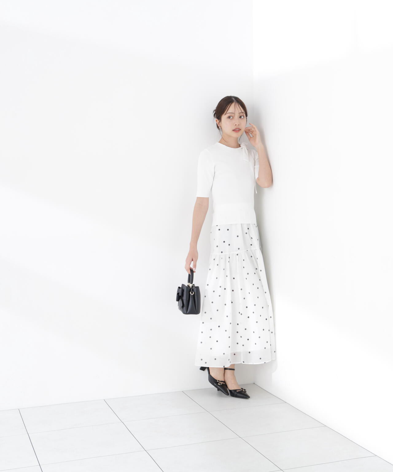 <加藤栞さん着用>ドットプリントティアードスカート