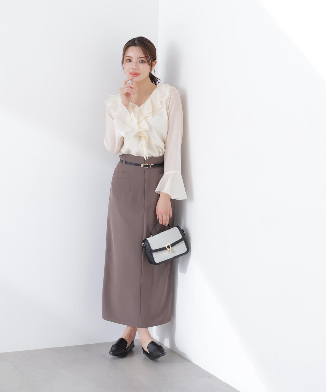 <ウォッシャブル>〈a/mie〉ベーシックナロースカート