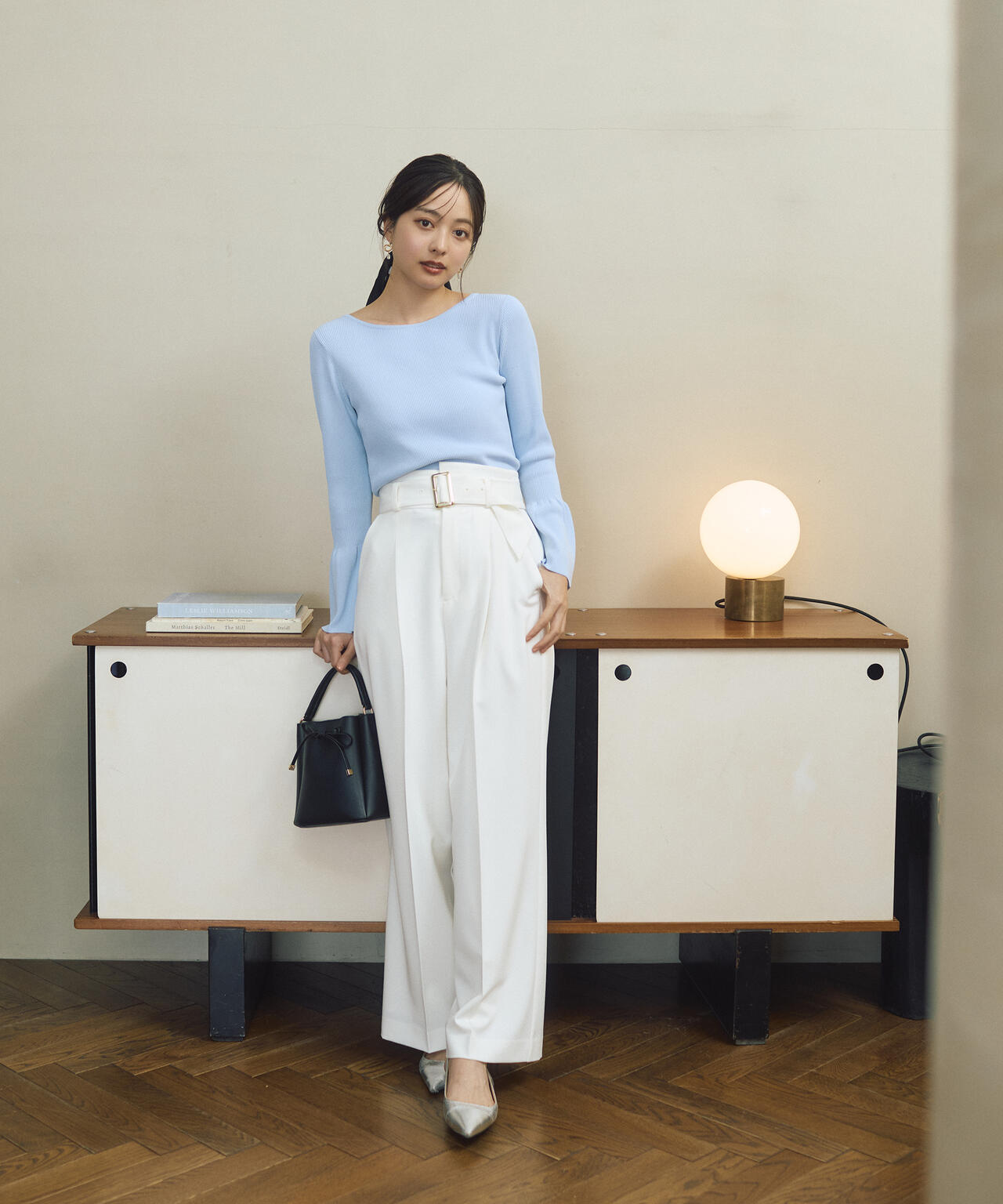 <明日香さんコラボ>ベルト付き美脚ワイドパンツ