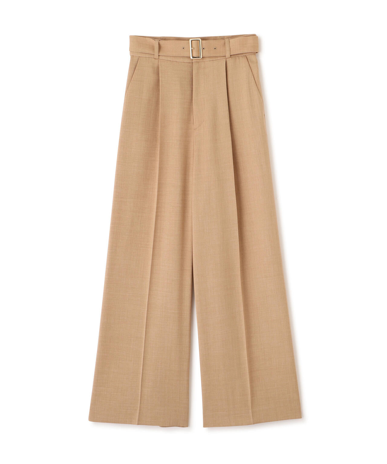 <ウォッシャブル>ベルト付きタックワイドパンツ