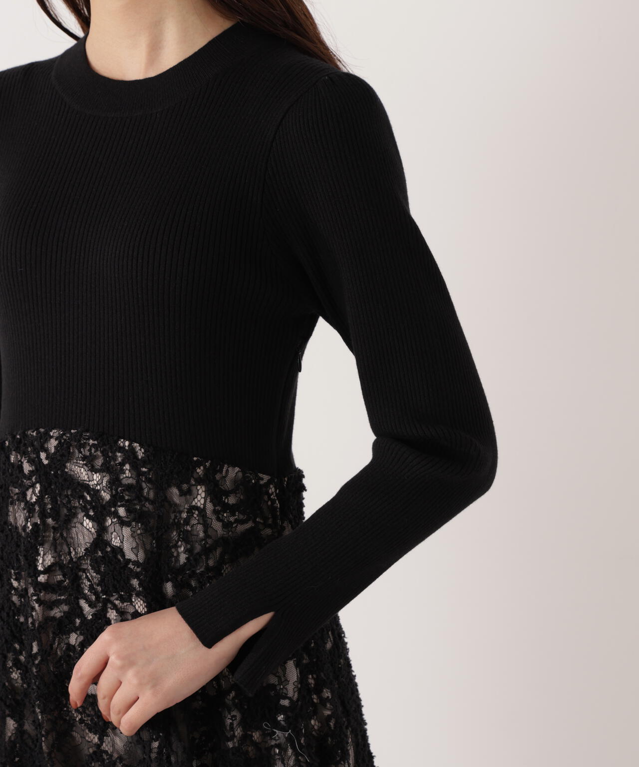 レースドッキングニットワンピース