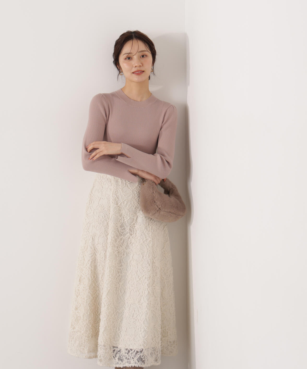 レースドッキングニットワンピース