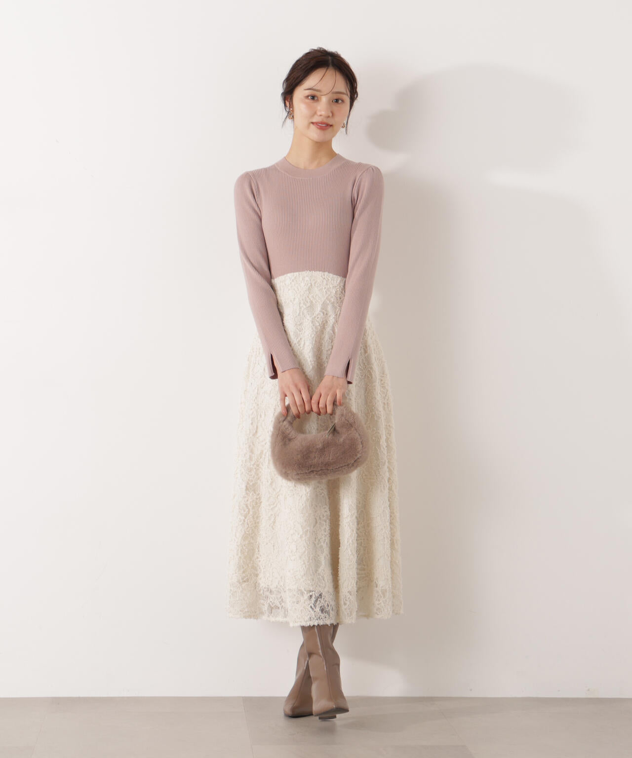 レースドッキングニットワンピース