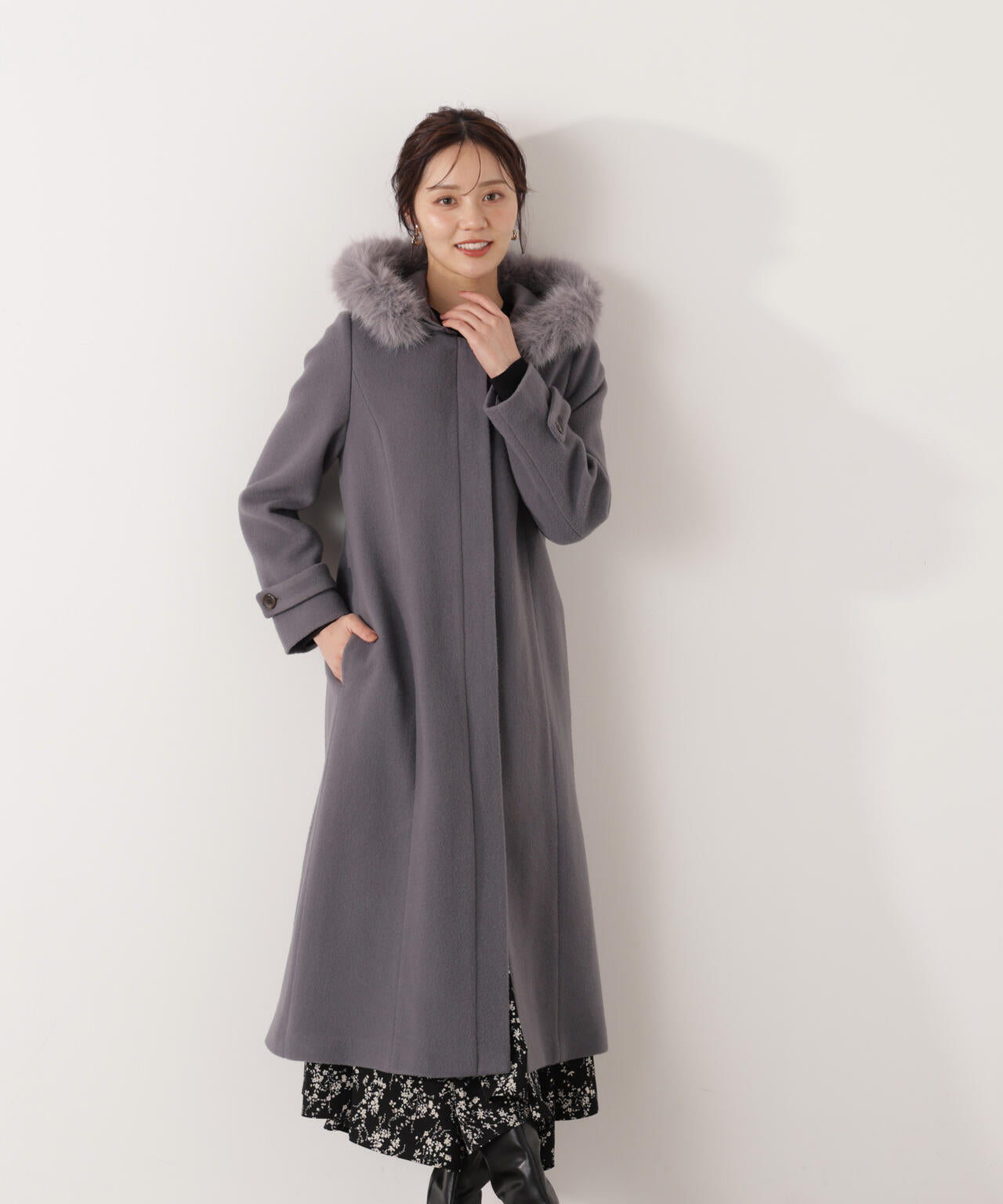 フロントリボン花柄ドッキングワンピース