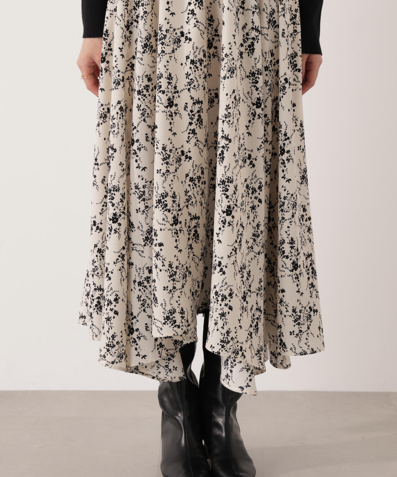 フロントリボン花柄ドッキングワンピース