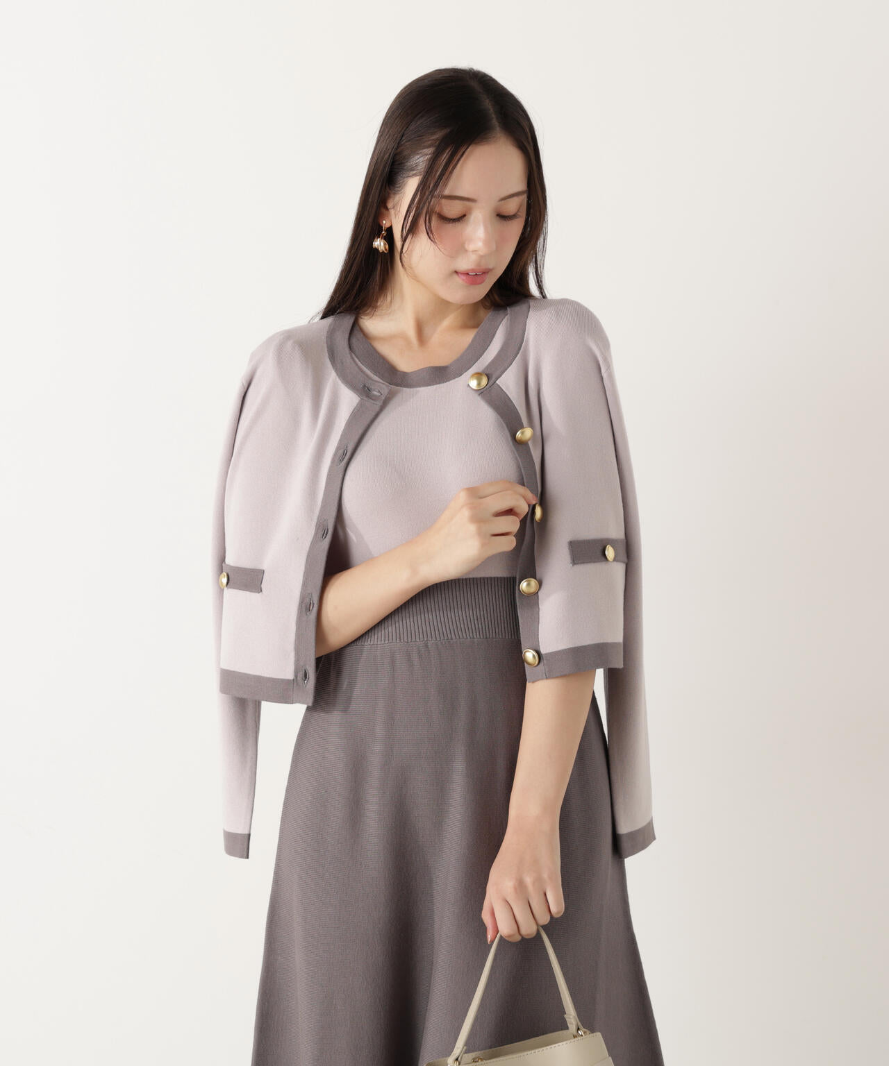 バイカラーカーデセットアップ