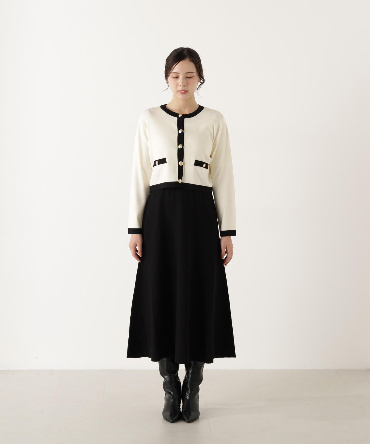 バイカラーカーデセットアップ