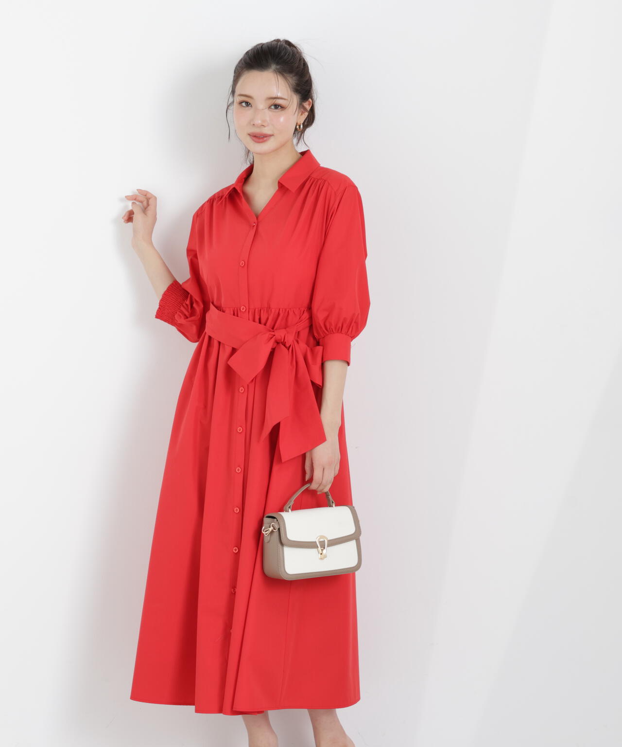 リボン付きシャツワンピース【WEB・一部店舗限定】