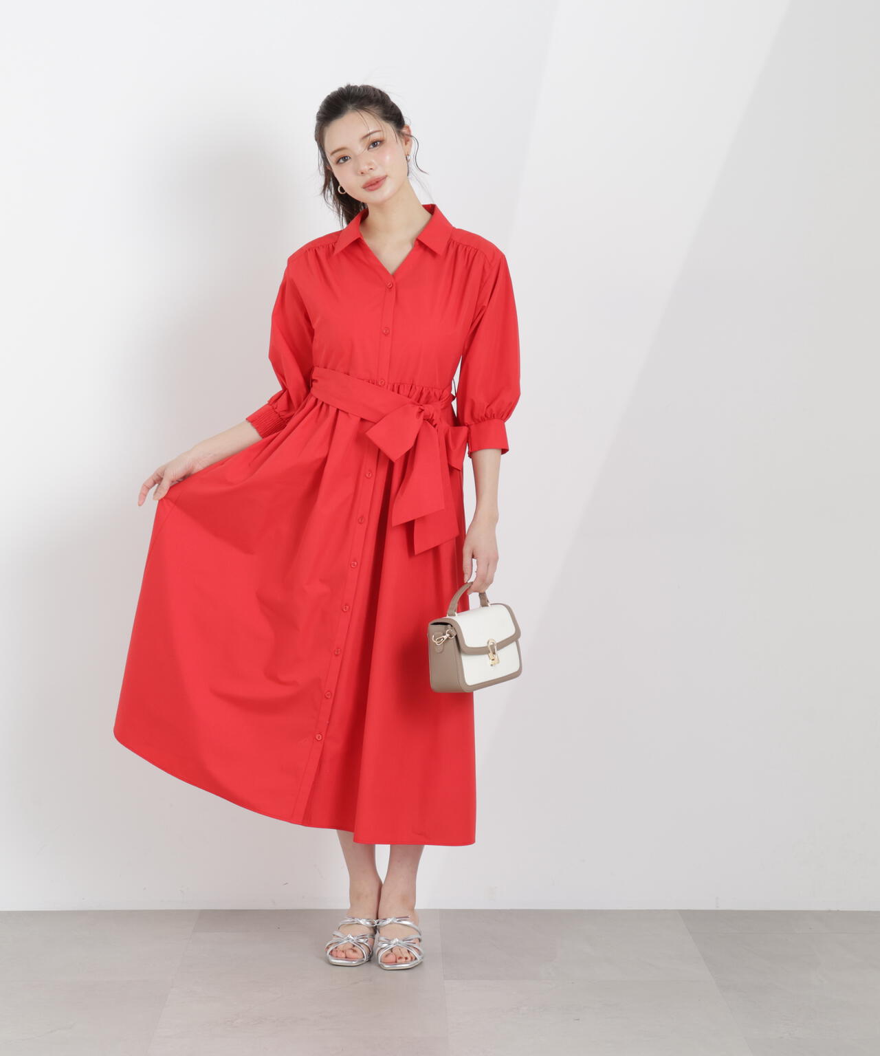 リボン付きシャツワンピース【WEB・一部店舗限定】