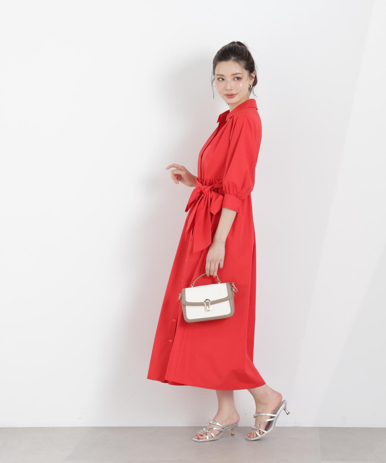 リボン付きシャツワンピース【WEB・一部店舗限定】