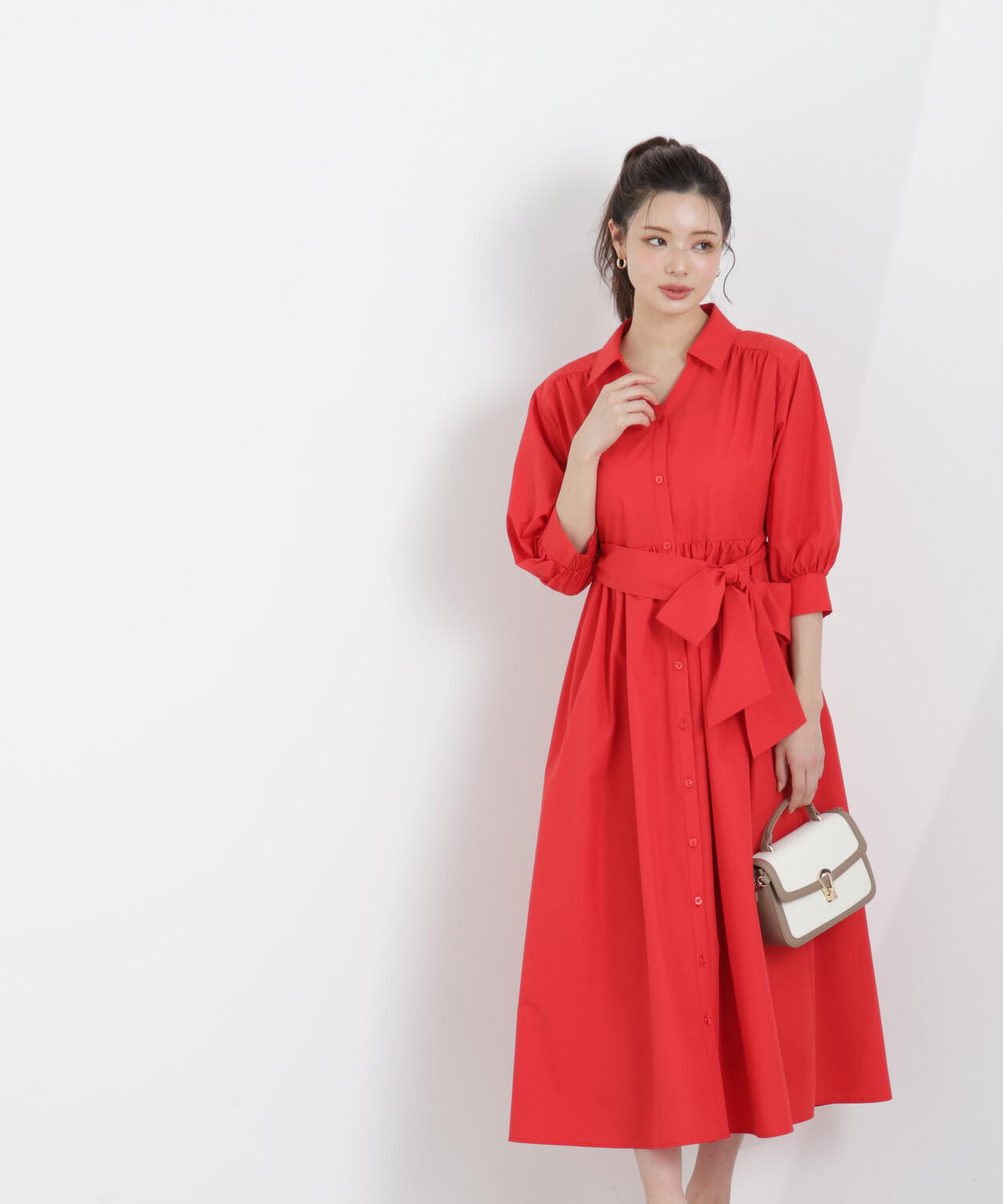 リボン付きシャツワンピース【WEB・一部店舗限定】