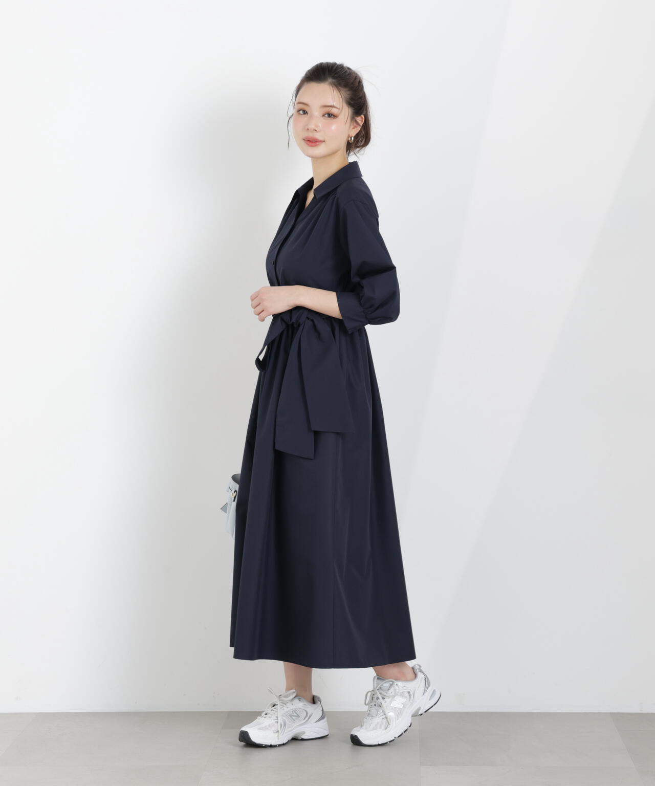リボン付きシャツワンピース