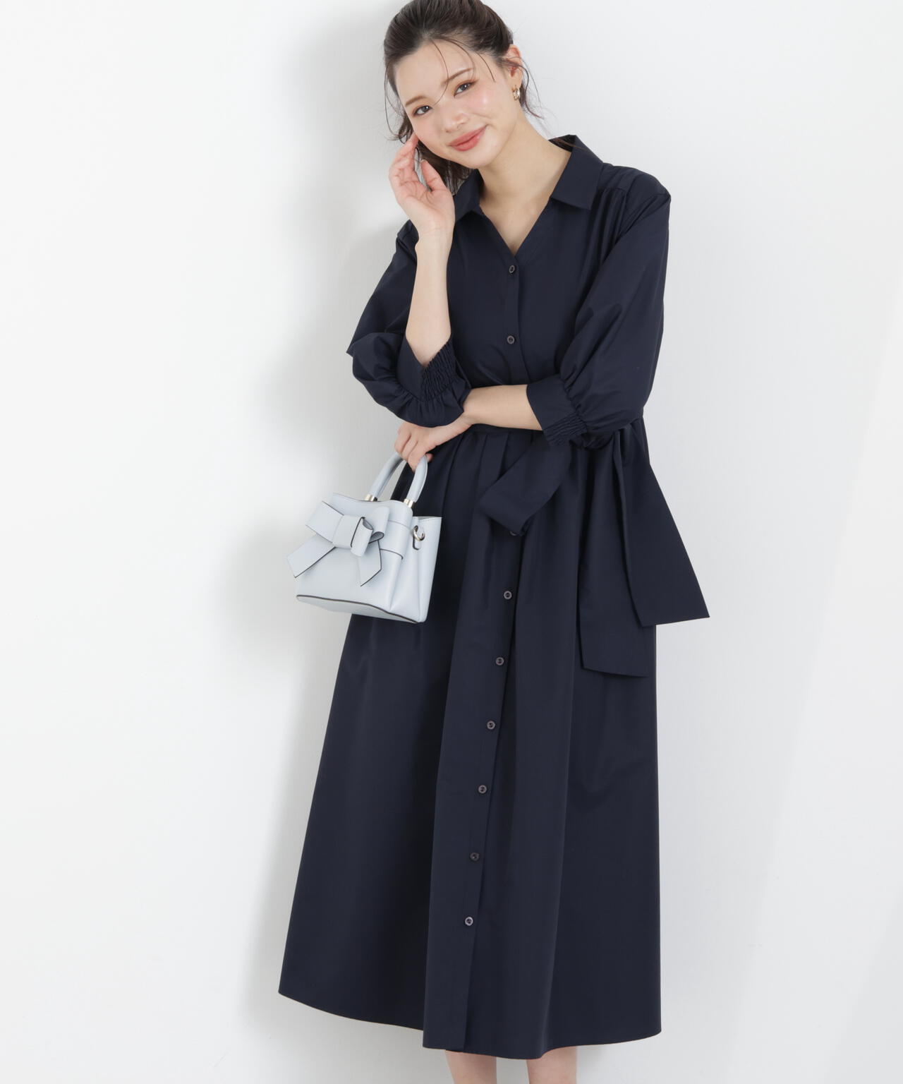 リボン付きシャツワンピース【WEB・一部店舗限定】