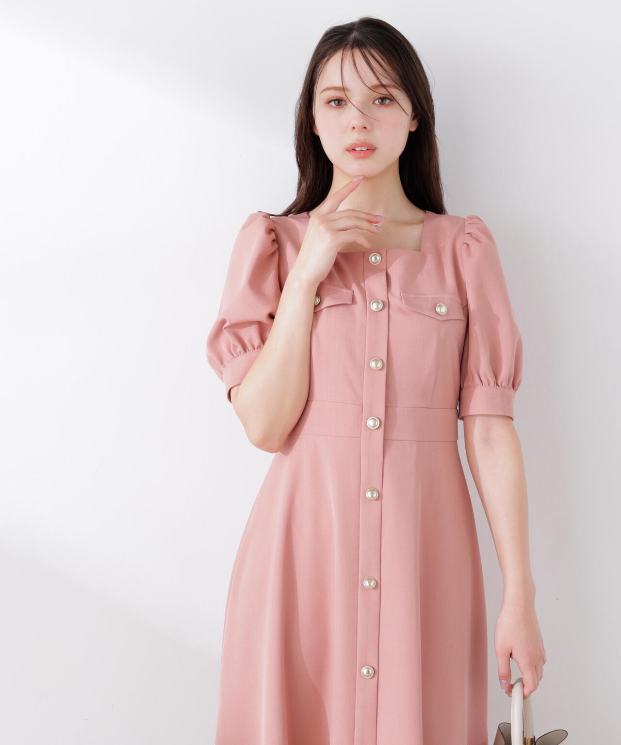 【6/5~6/7 オンライン限定2buy10%OFF対象】フロント釦ワンピース