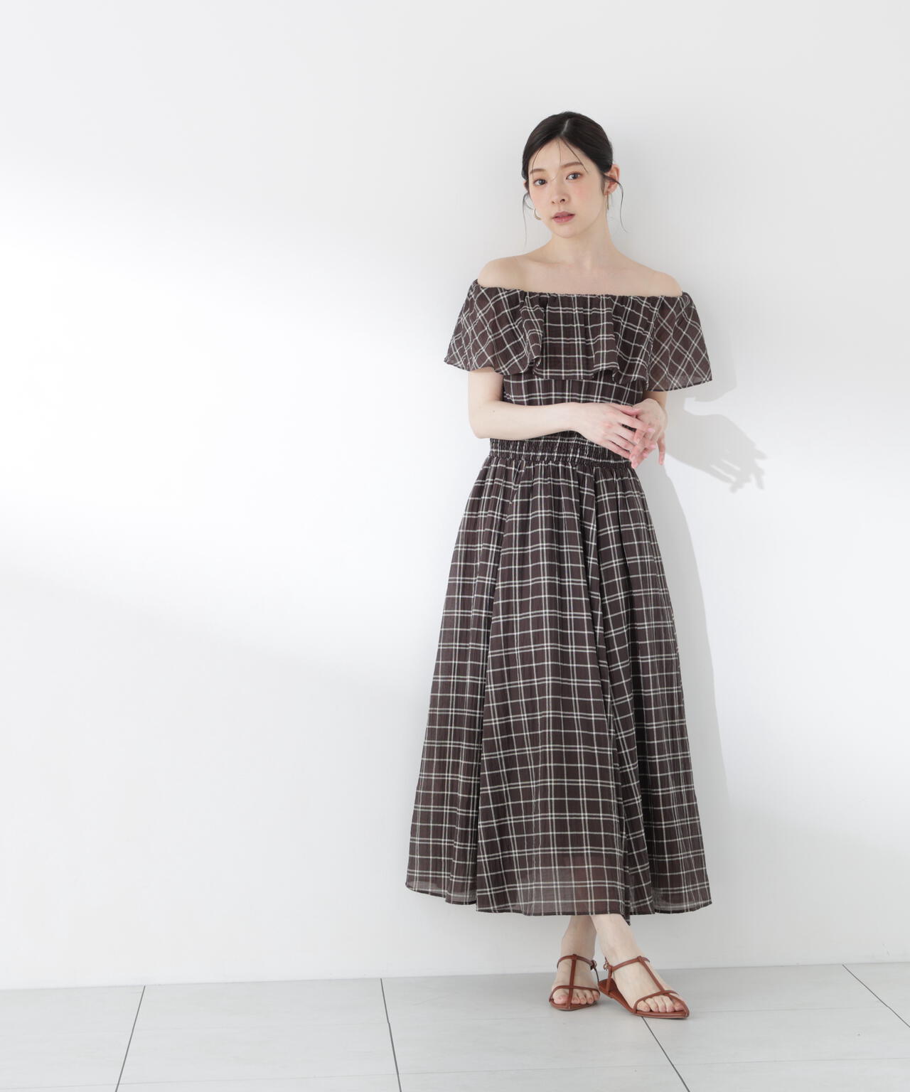 シアーチェック2WAYオフショルワンピース
