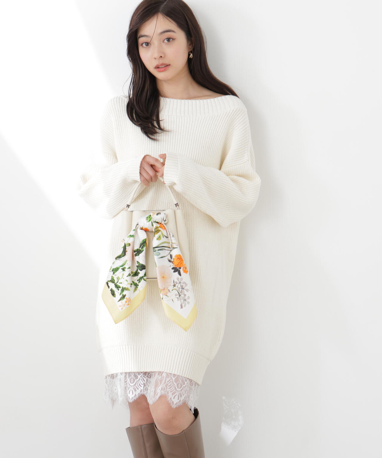 《EDIT COLOGNE》スプリングレースレイヤード風ニットワンピース