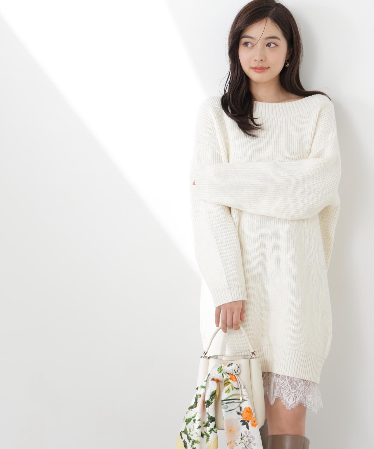 《EDIT COLOGNE》スプリングレースレイヤード風ニットワンピース