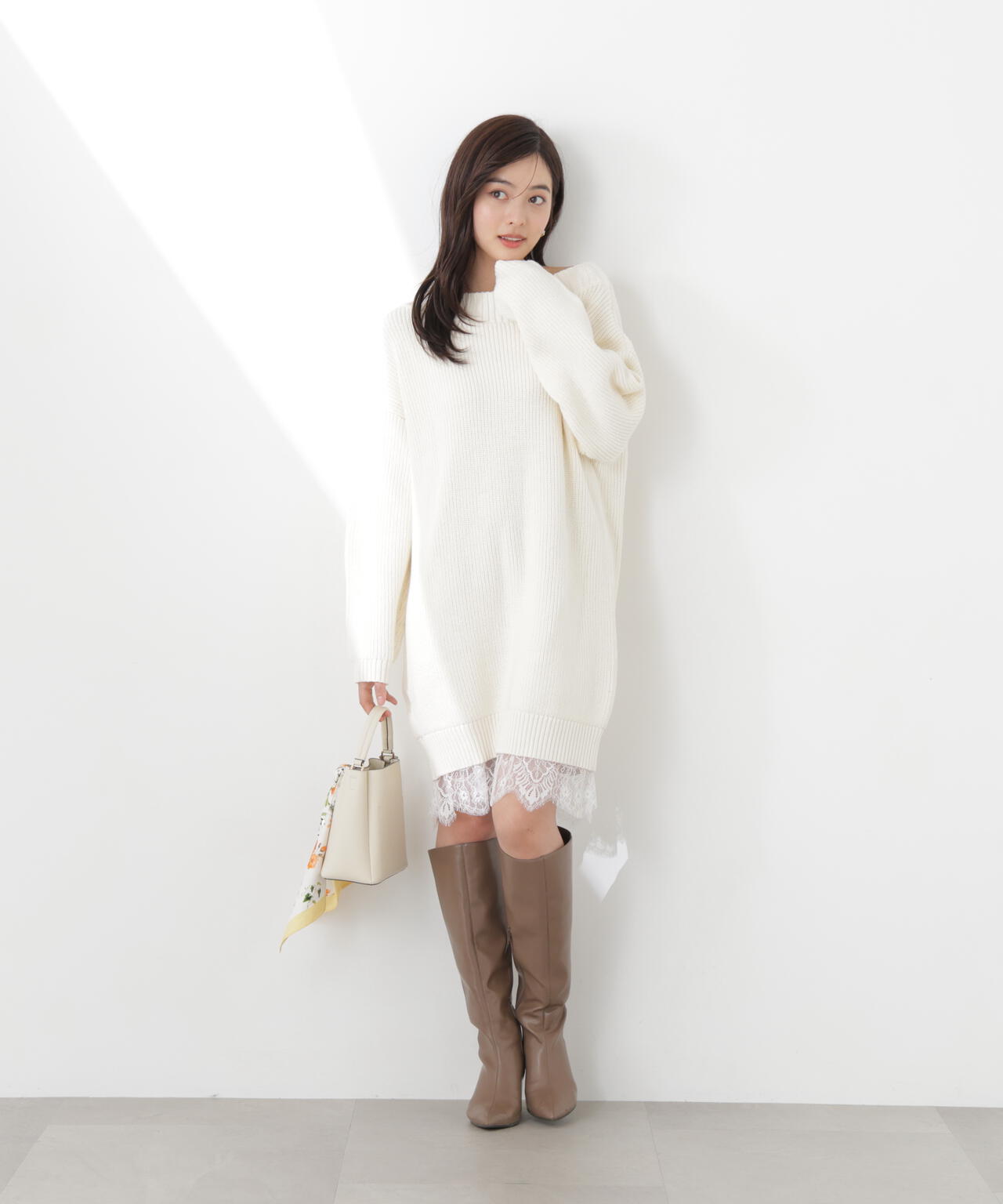 《EDIT COLOGNE》スプリングレースレイヤード風ニットワンピース