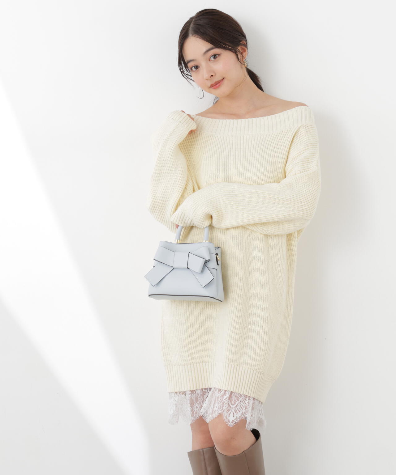 《EDIT COLOGNE》スプリングレースレイヤード風ニットワンピース