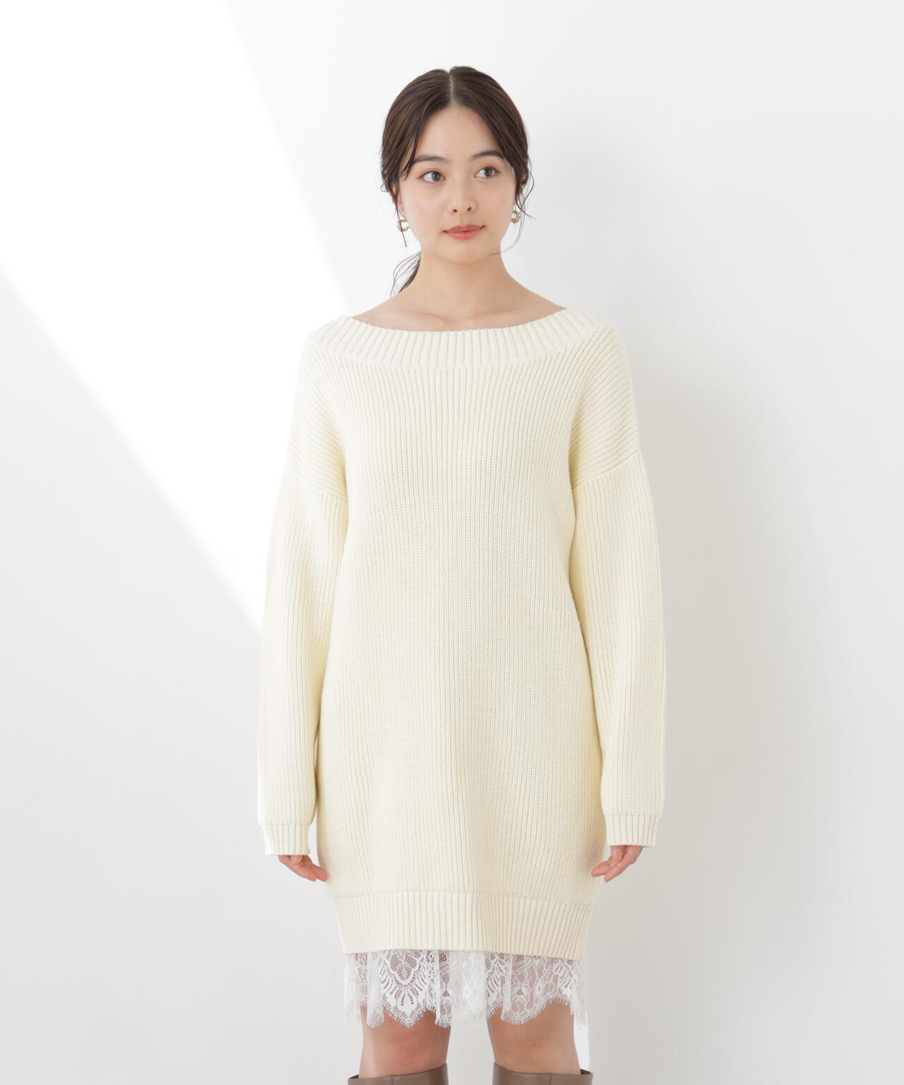 《EDIT COLOGNE》スプリングレースレイヤード風ニットワンピース