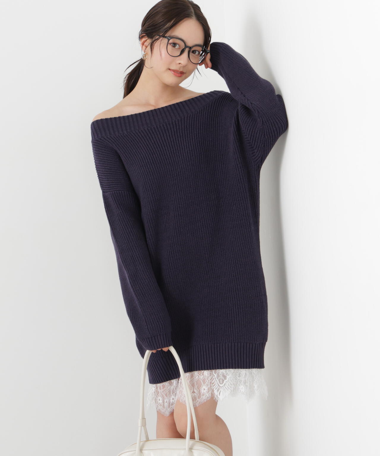 《EDIT COLOGNE》スプリングレースレイヤード風ニットワンピース