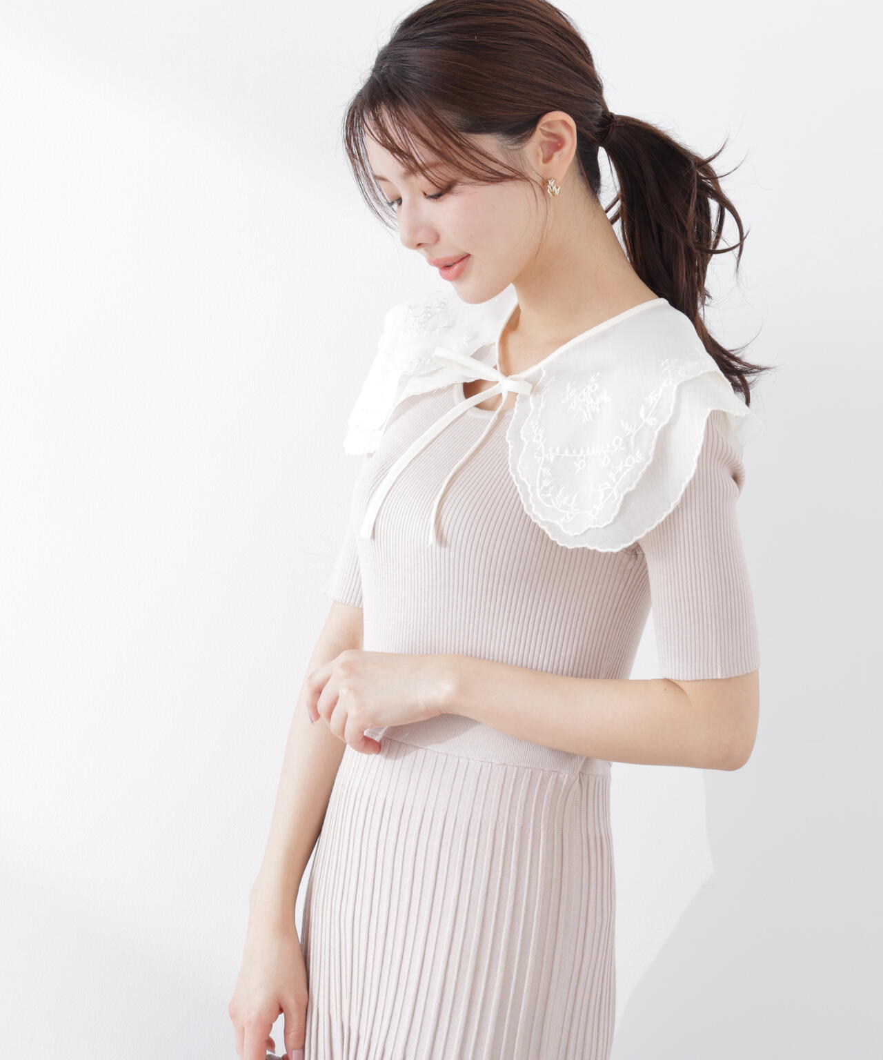 《EDIT COLOGNE》レースカラー2wayニットワンピース