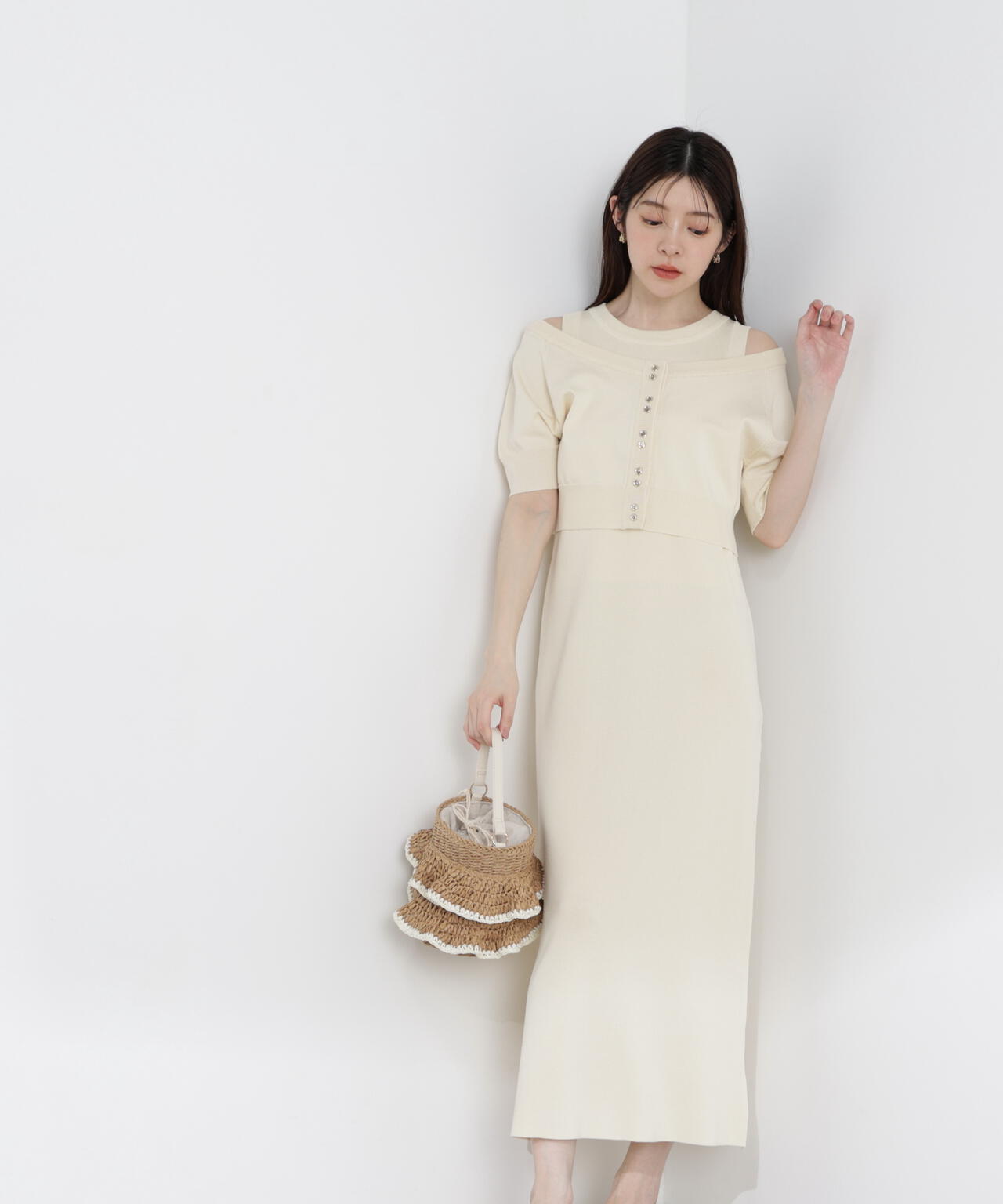 <中川紅葉さん着用>ショートカーデレイヤードワンピース