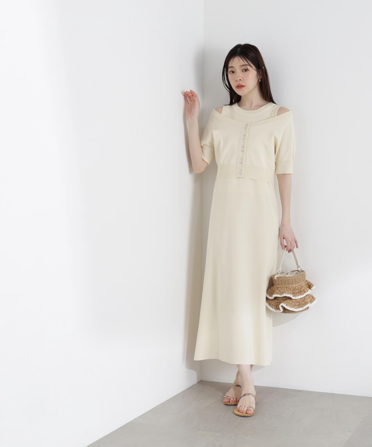 <中川紅葉さん着用>ショートカーデレイヤードワンピース