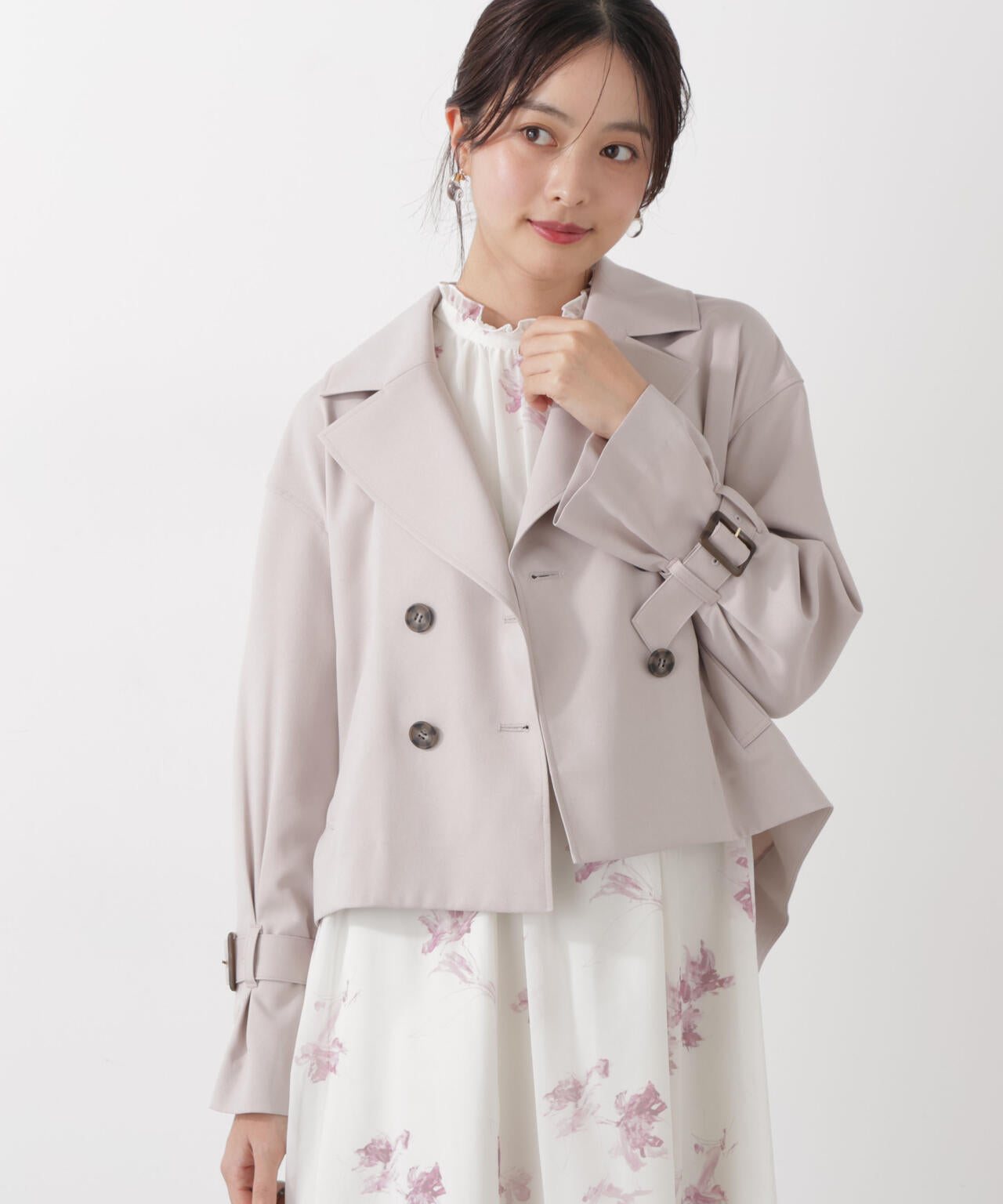 <防シワ/花粉リリース>ショートトレンチコート