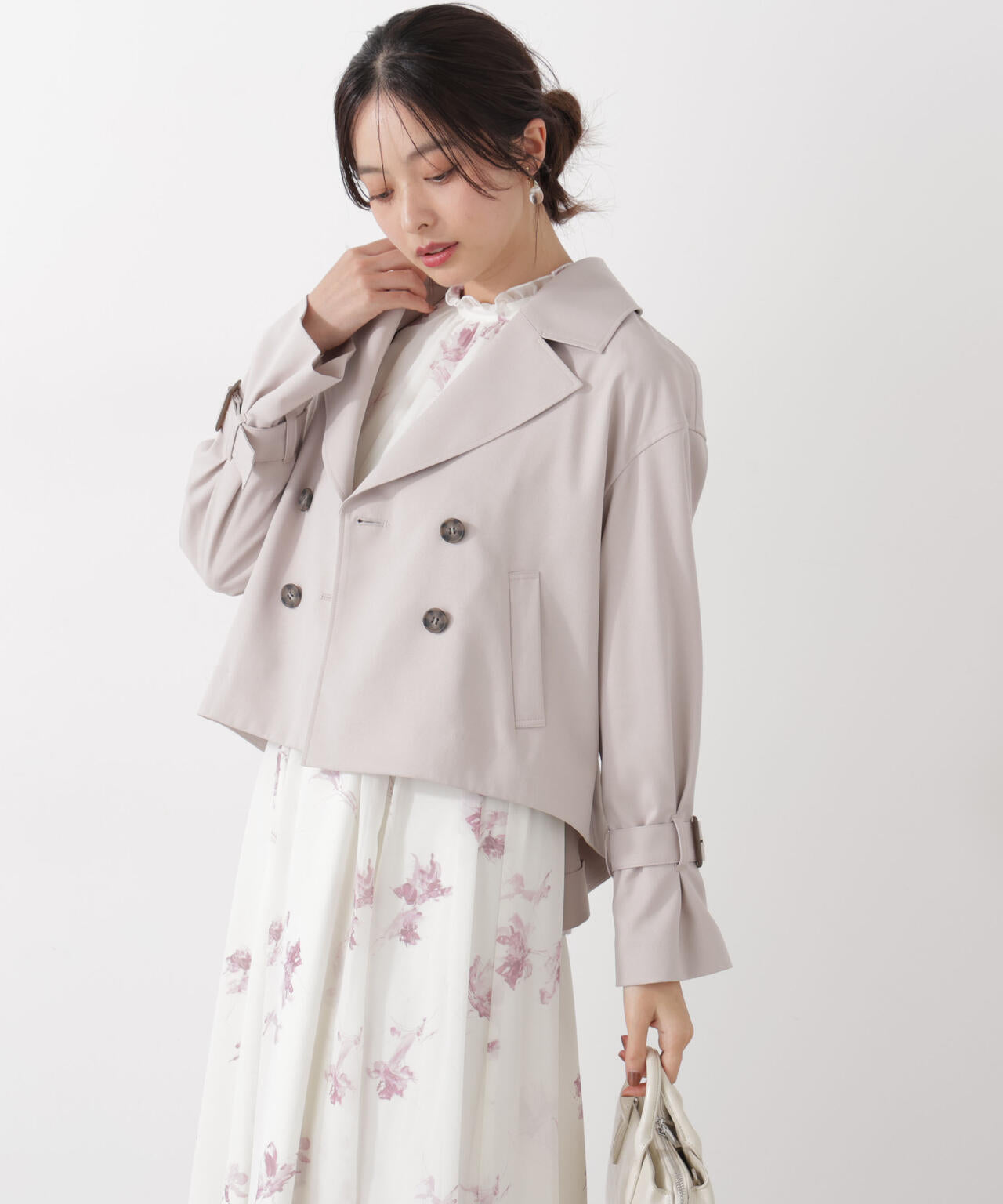 <防シワ/花粉リリース>ショートトレンチコート
