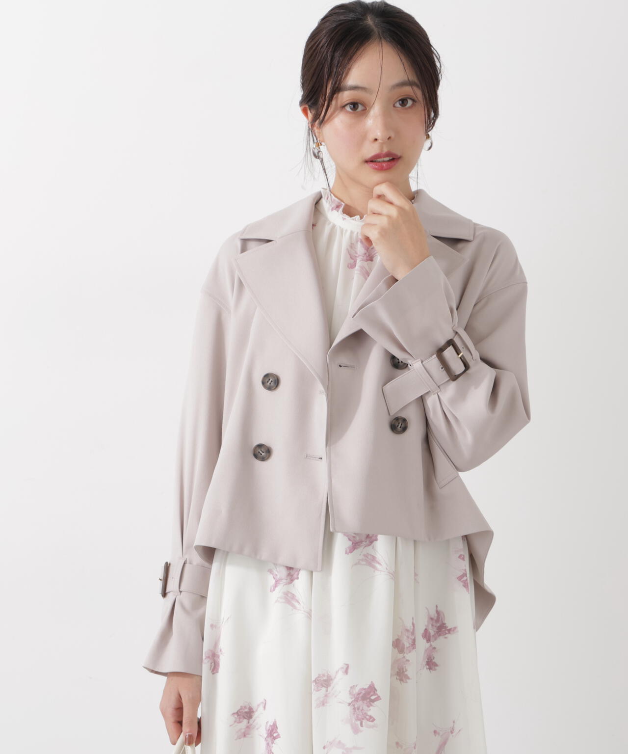 <防シワ/花粉リリース>ショートトレンチコート