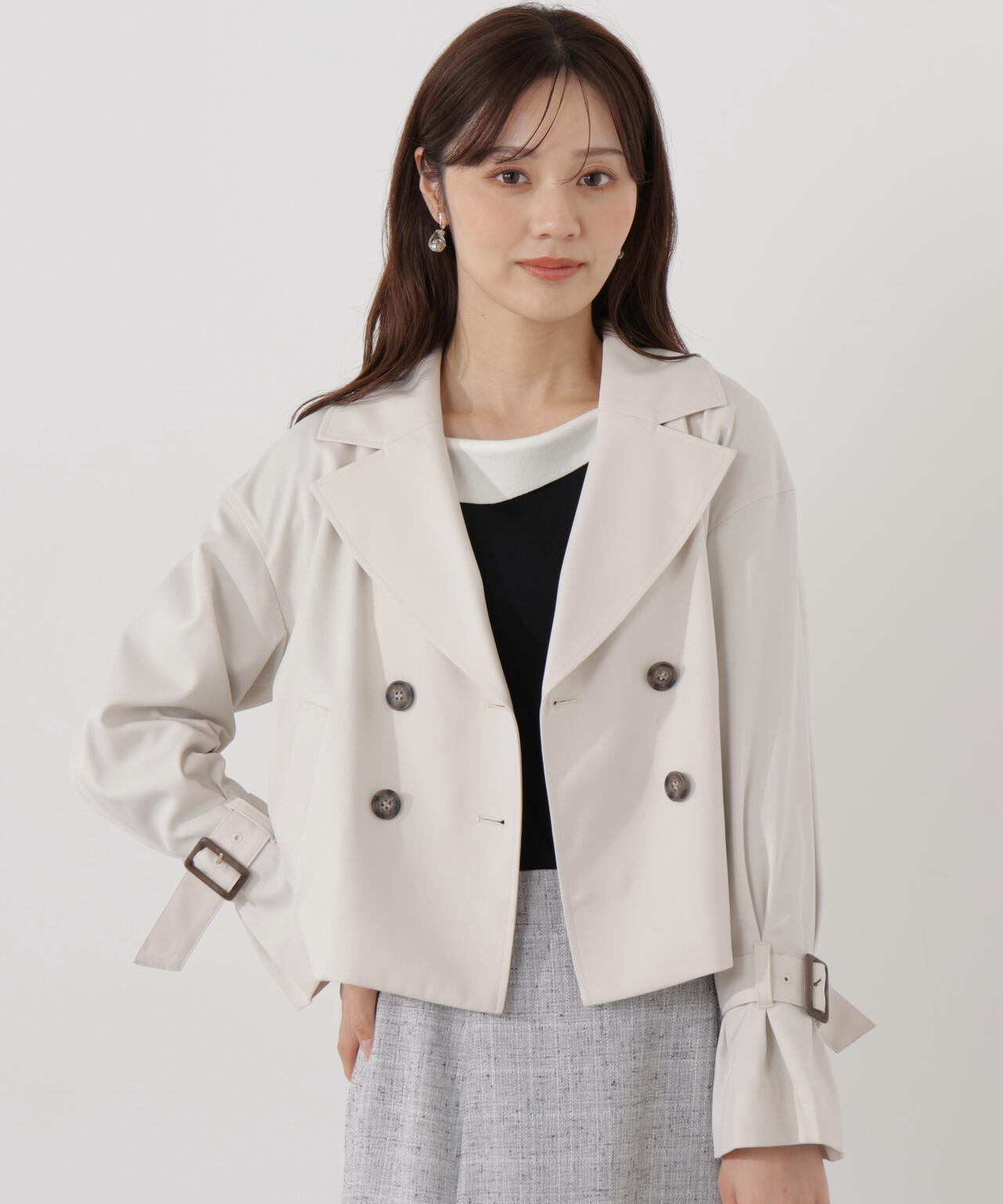 <防シワ/花粉リリース>ショートトレンチコート