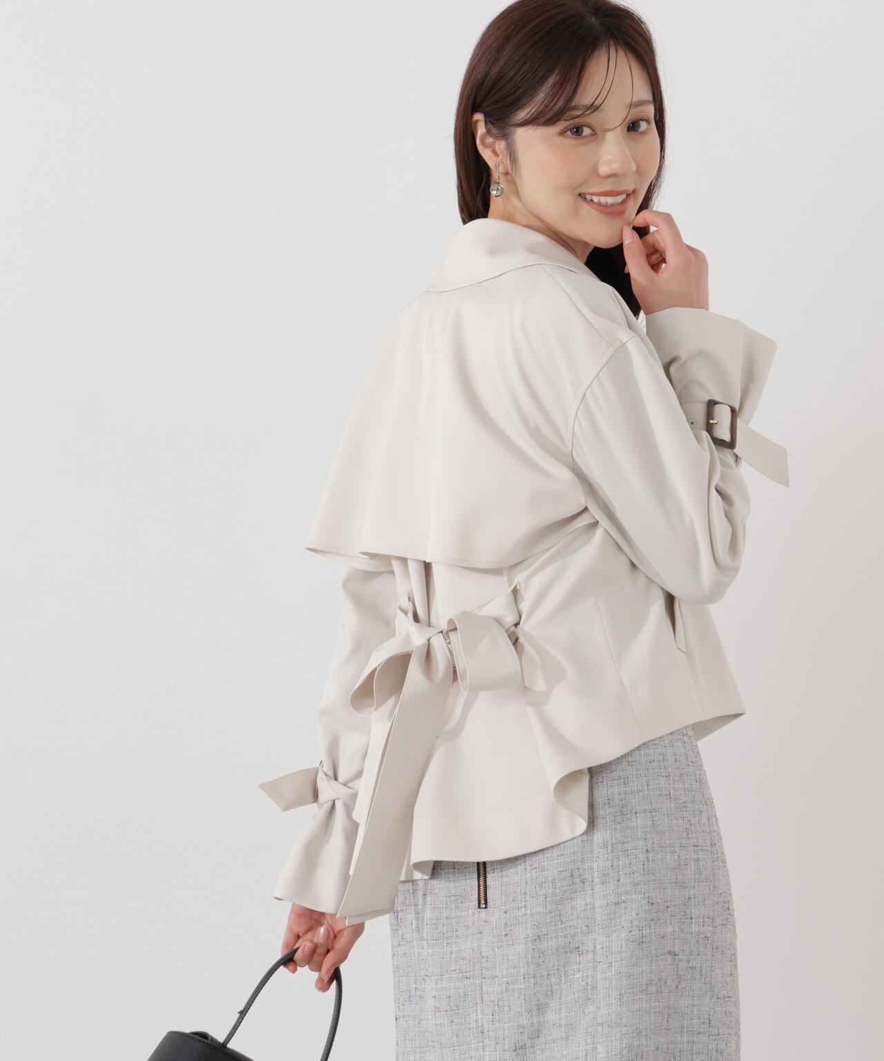 <防シワ/花粉リリース>ショートトレンチコート