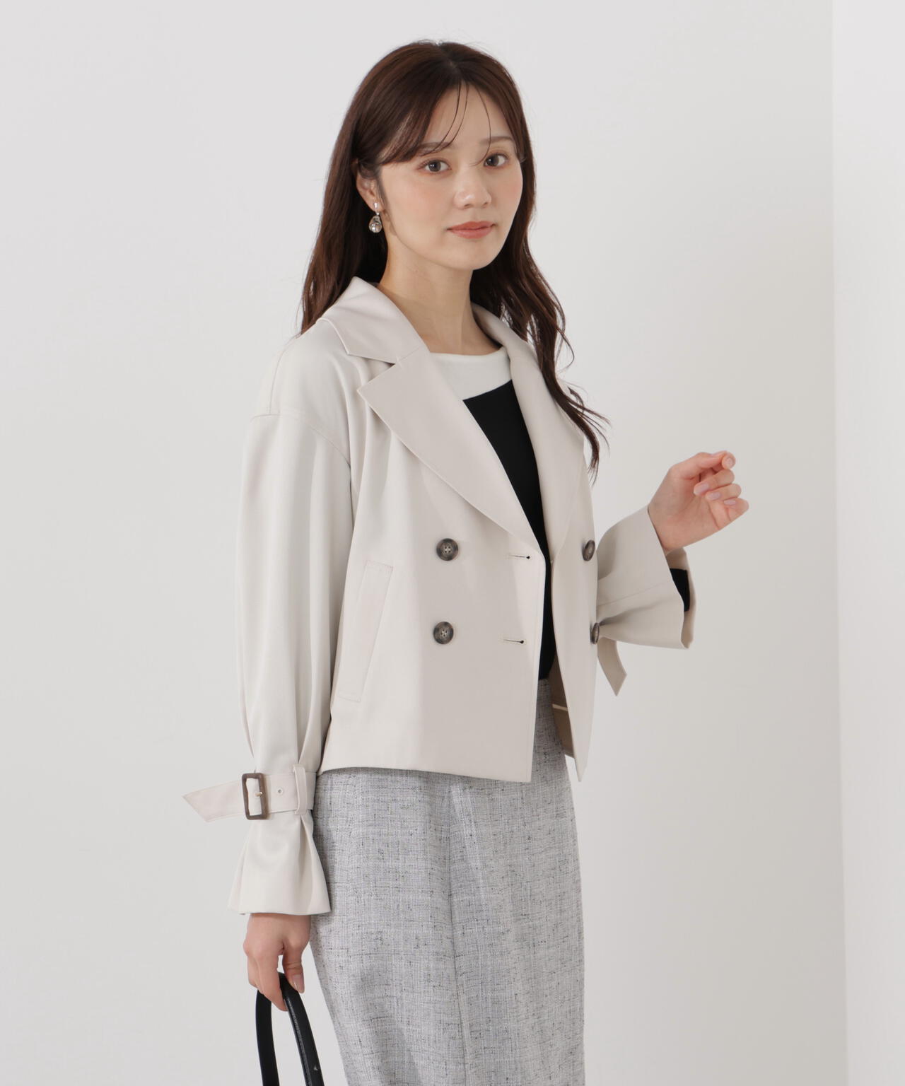 <防シワ/花粉リリース>ショートトレンチコート