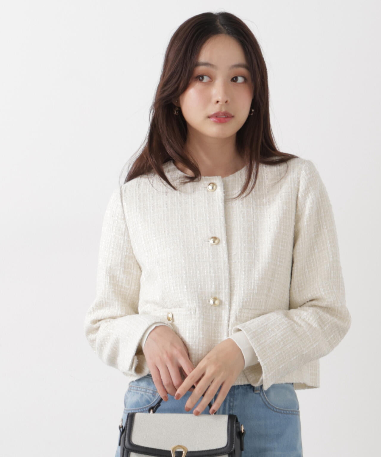 ノーカラーツイードジャケット