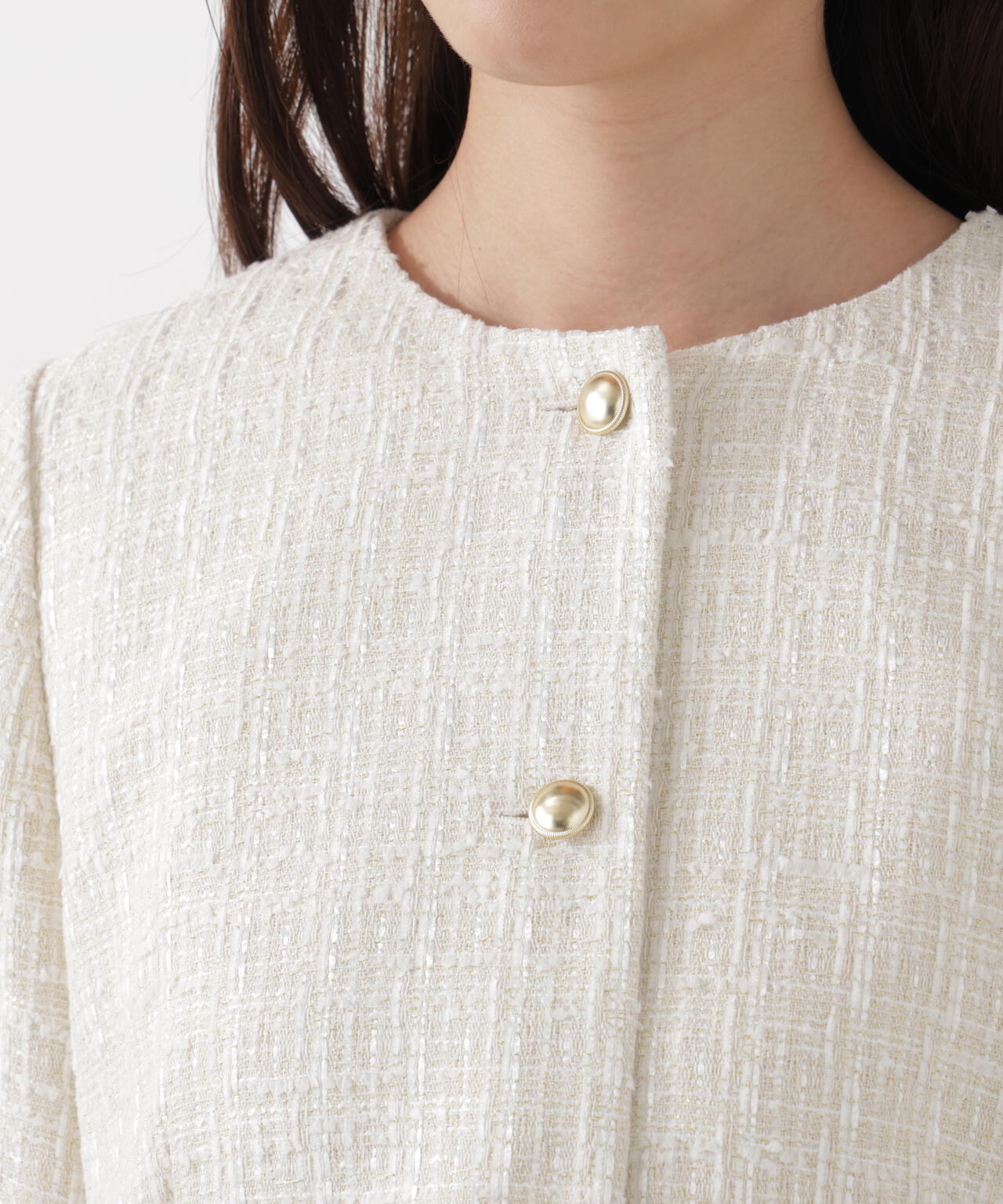 ノーカラーツイードジャケット