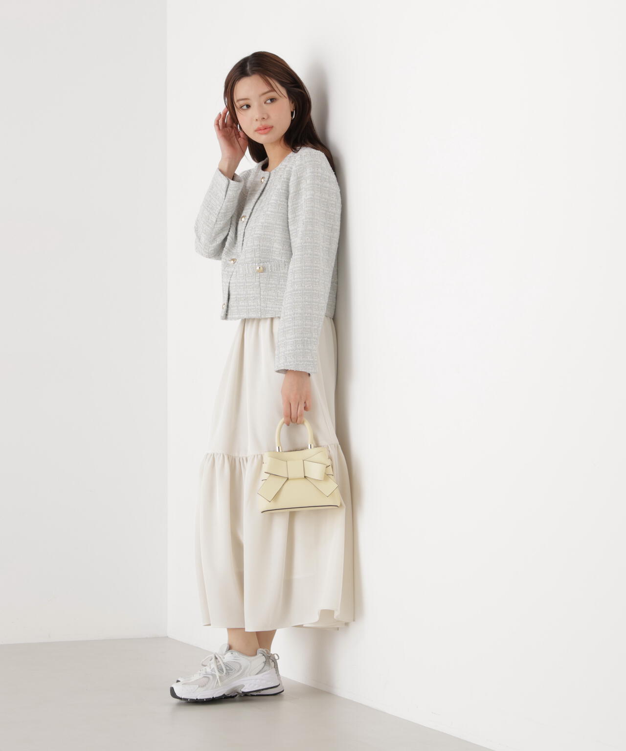 ノーカラーツイードジャケット