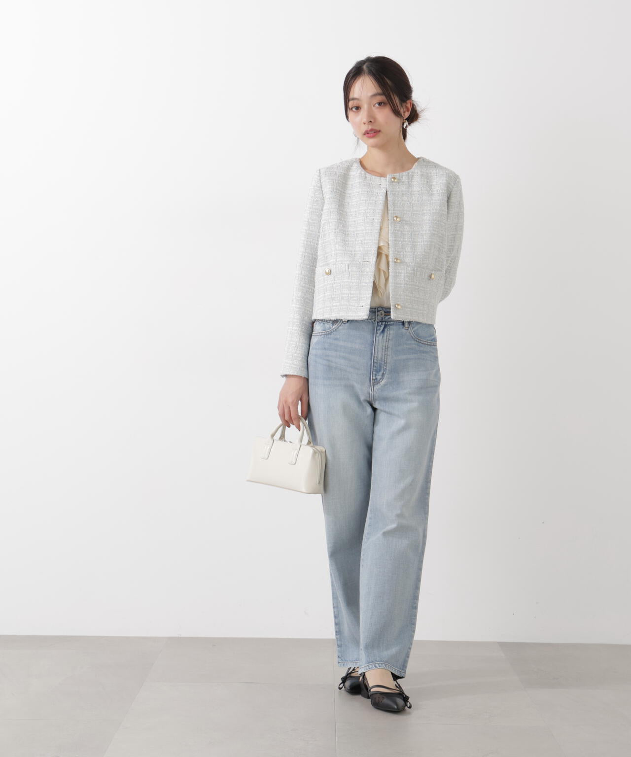 ノーカラーツイードジャケット