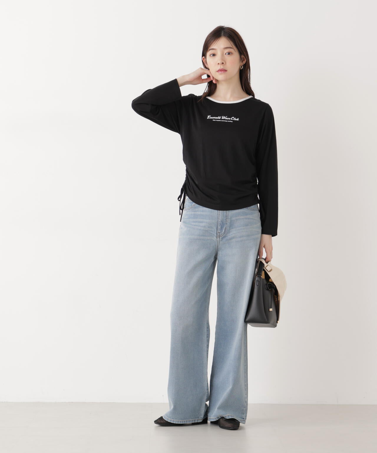 <ウォッシャブル>〈a/mie〉ドロストシアートップス