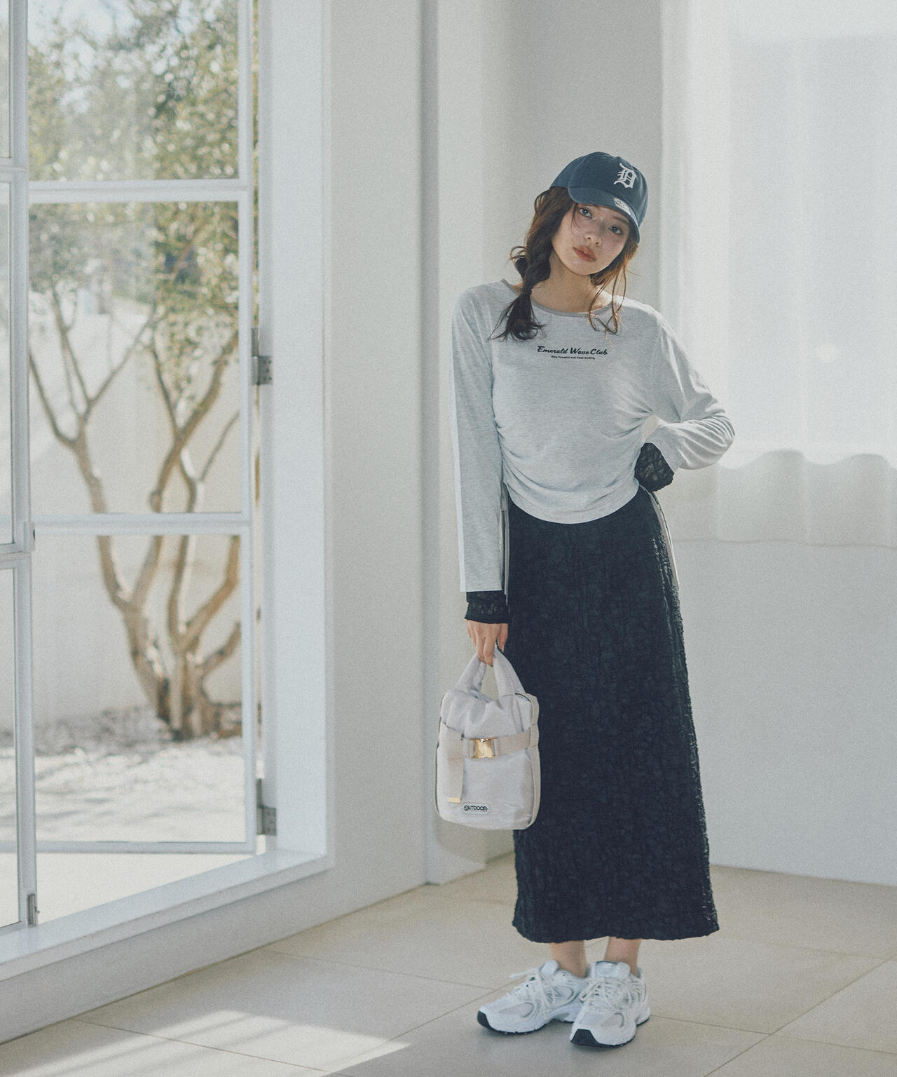 <ウォッシャブル>〈a/mie〉ドロストシアートップス