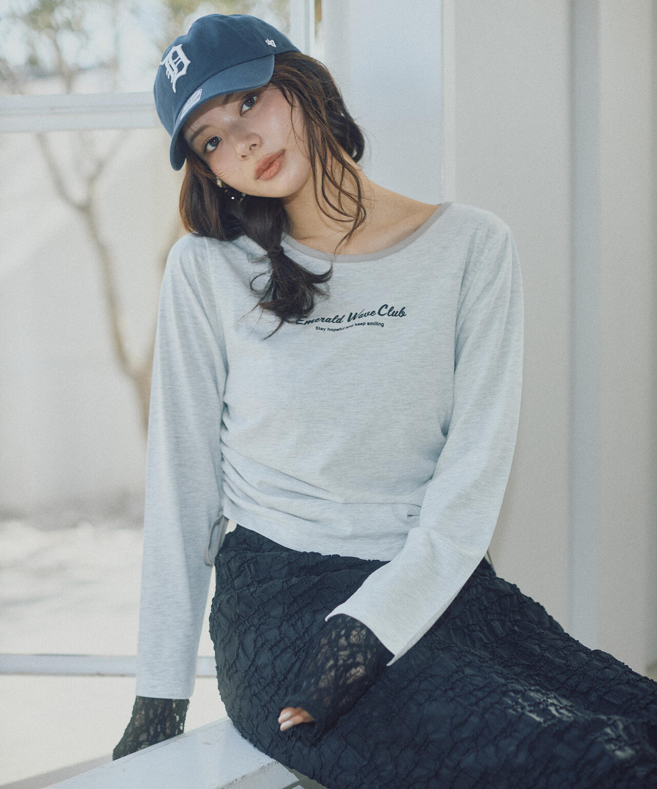 <ウォッシャブル>〈a/mie〉ドロストシアートップス