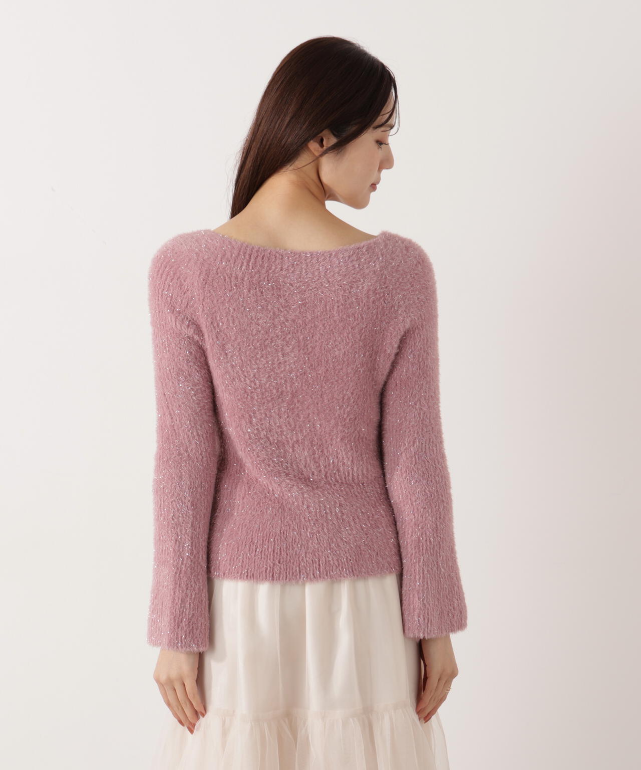 ラメフェザーボートネックニット